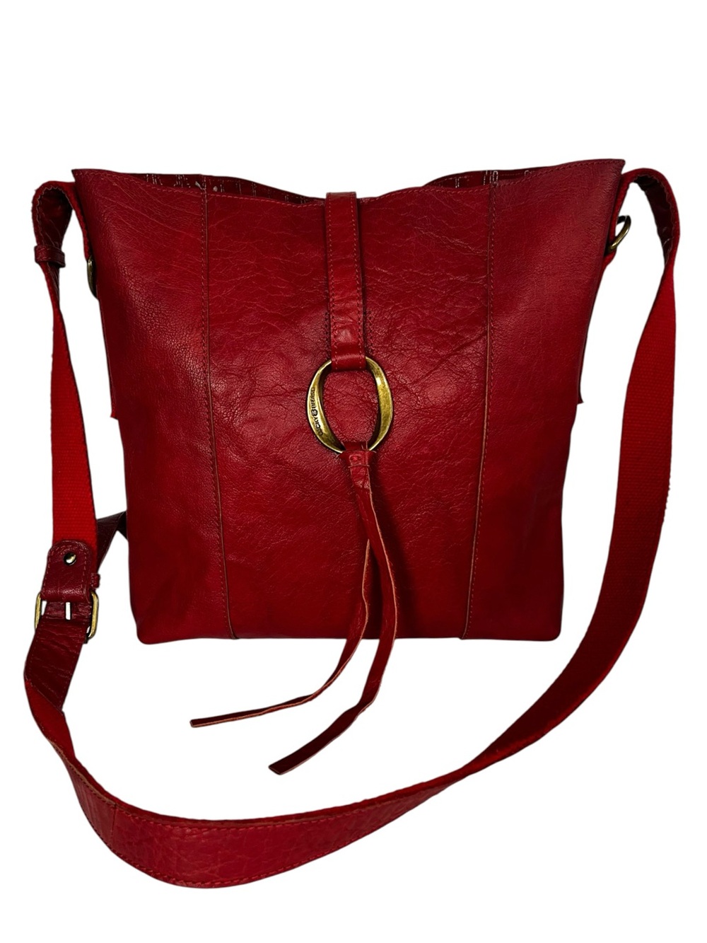 Lucky Brand Red Distressed Leather Crossbody Bag Brass Ring Boho Purse